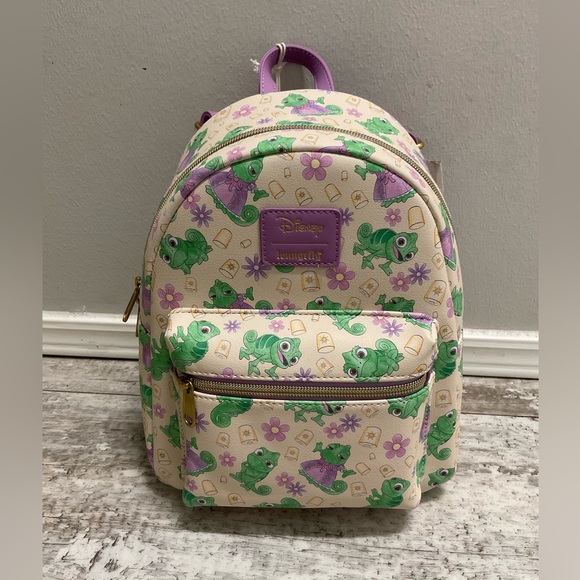 NWT Loungefly Tangled Pascal Floral Mini Backpack - Picture 1 of 3